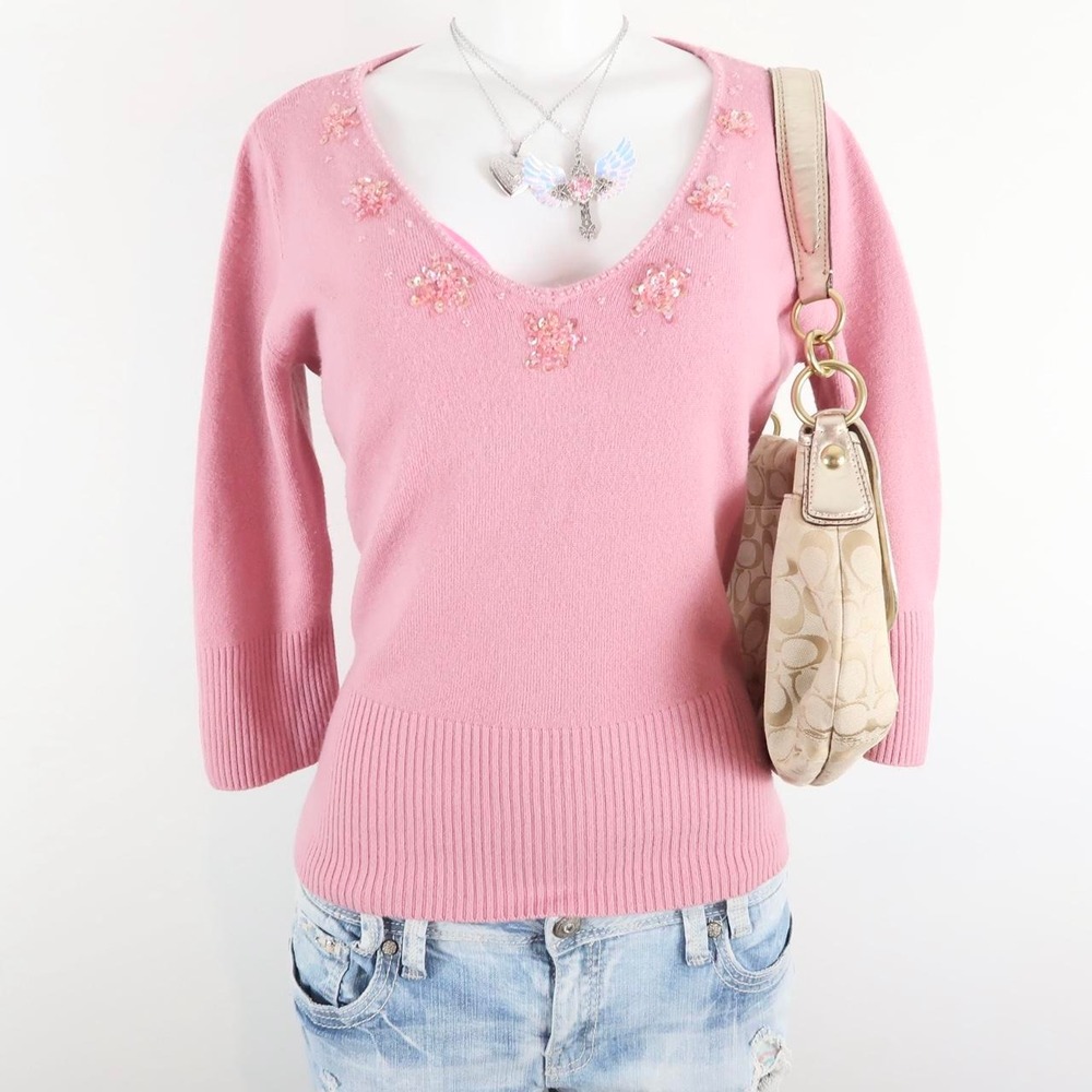 y2k pink sequin floral sweater george